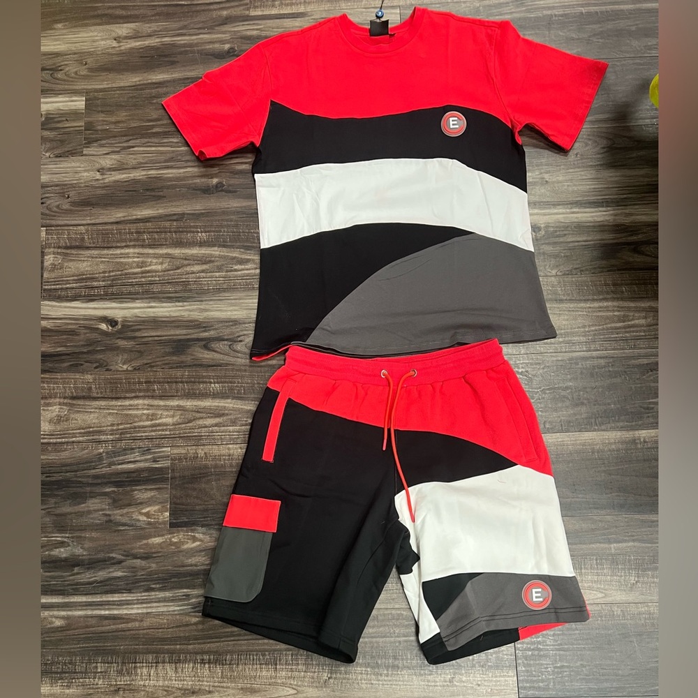 Men’s Effectus Clothing Red and Black Colorblock T-Shirt and Shorts Set